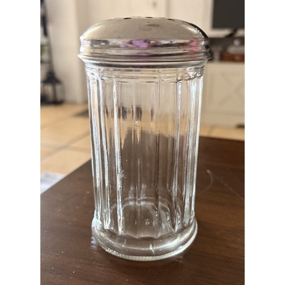 VTG Ribbed Glass Sugar Shaker Parmesan Cheese Dispenser Restaurant USA-NO Dents
